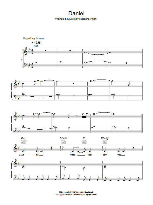 Bat For Lashes Daniel Sheet Music Notes & Chords for Piano, Vocal & Guitar (Right-Hand Melody) - Download or Print PDF