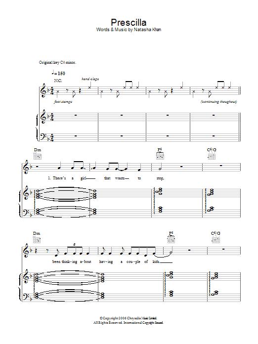 Bat For Lashes Prescilla Sheet Music Notes & Chords for Piano, Vocal & Guitar - Download or Print PDF