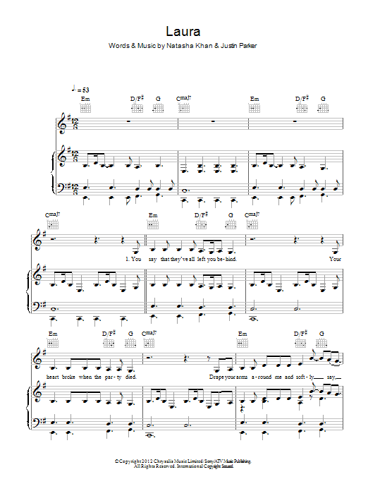 Bat For Lashes Laura Sheet Music Download Pdf Score 116481