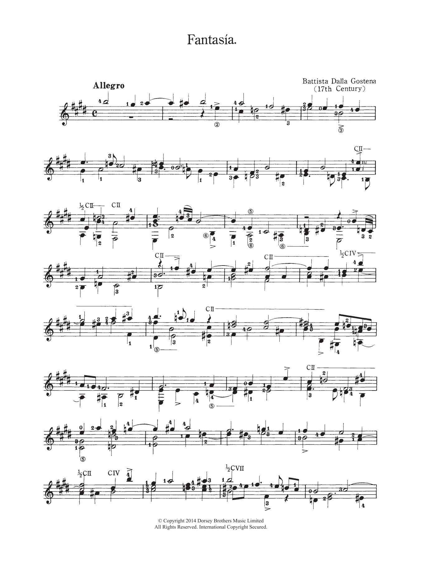 Battista Dalla Gostena Fantasia Sheet Music Notes & Chords for Guitar - Download or Print PDF