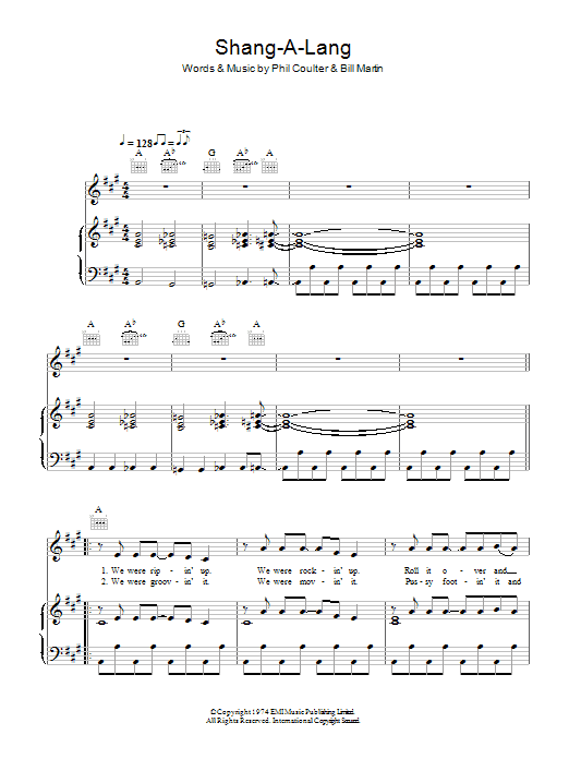 Bay City Rollers Shang-a-Lang Sheet Music Notes & Chords for Piano, Vocal & Guitar (Right-Hand Melody) - Download or Print PDF
