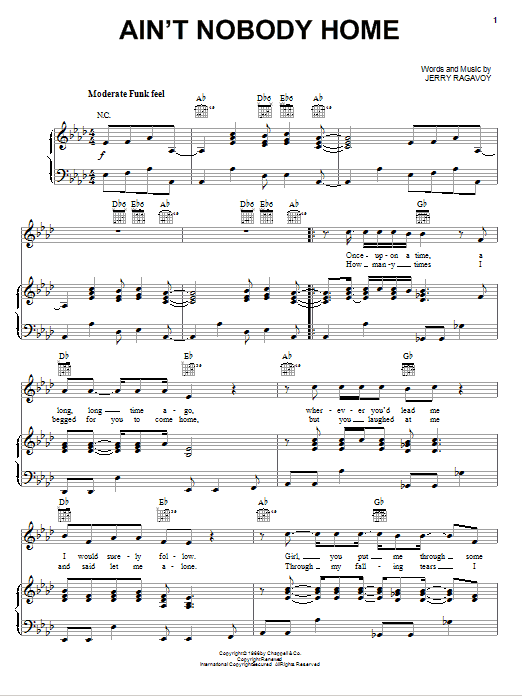 B.B. King Ain't Nobody Home Sheet Music Notes & Chords for Piano, Vocal & Guitar (Right-Hand Melody) - Download or Print PDF