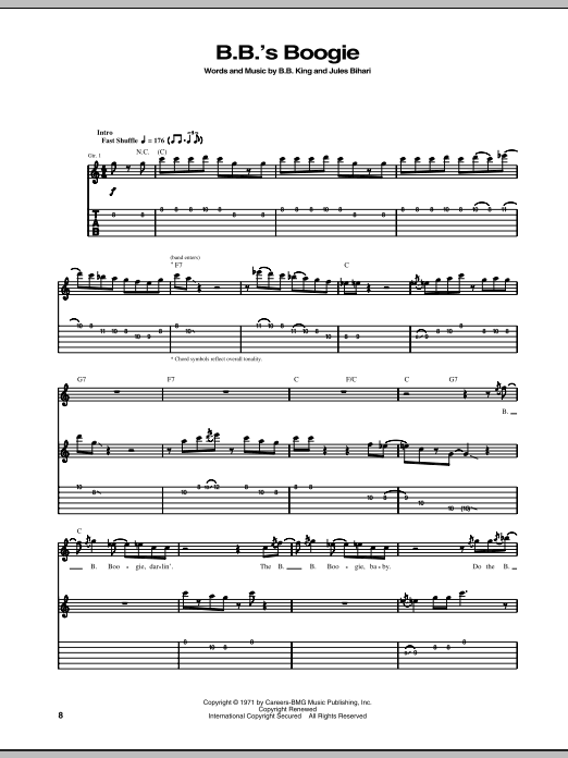 B.B. King B.B.'s Boogie Sheet Music Notes & Chords for Guitar Tab - Download or Print PDF B.B. King B.B.'s Boogie Sheet Music Notes & Chords for Guitar Tab - Download or Print PDF