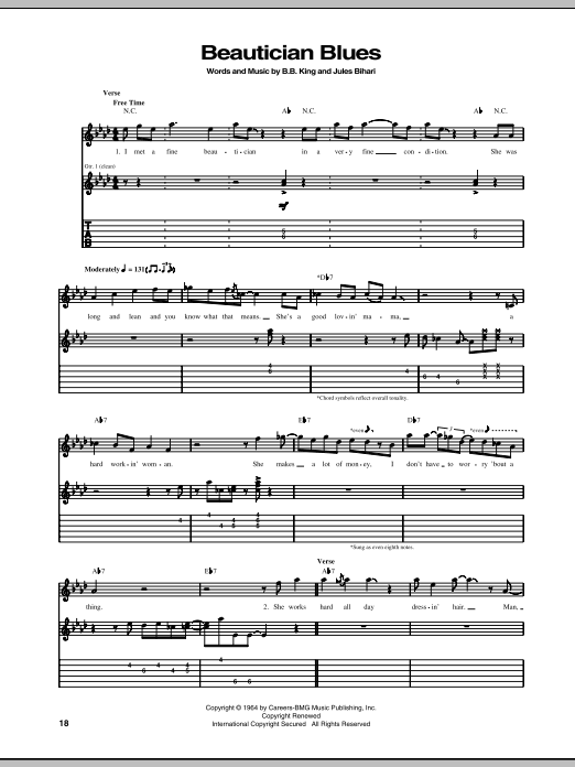 B.B. King Beautician Blues Sheet Music Notes & Chords for Piano, Vocal & Guitar (Right-Hand Melody) - Download or Print PDF