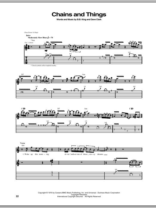 B.B. King Chains And Things Sheet Music Notes & Chords for Guitar Tab - Download or Print PDF