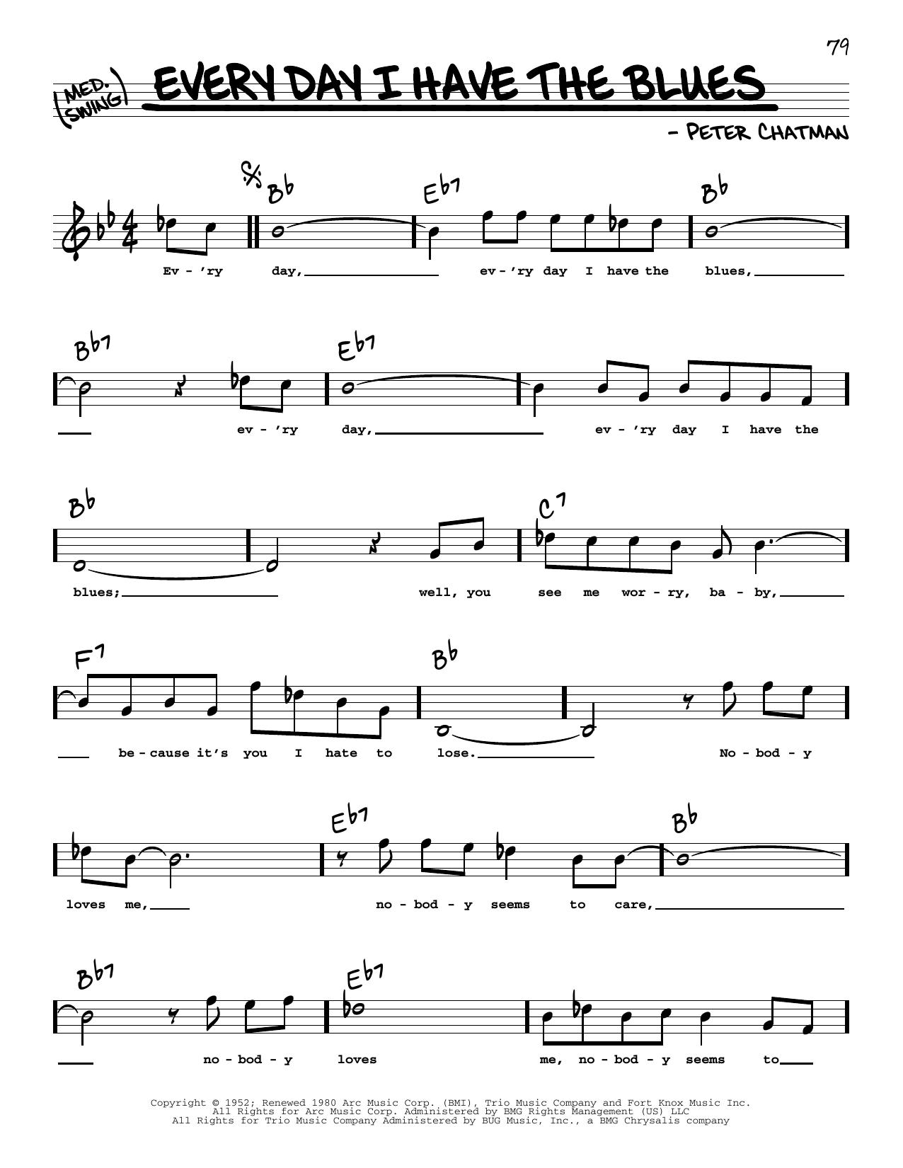 B.B. King Every Day I Have The Blues (High Voice) Sheet Music Notes & Chords for Real Book – Melody, Lyrics & Chords - Download or Print PDF