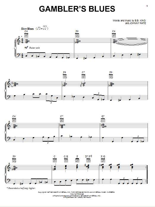 B.B. King Gambler's Blues Sheet Music Notes & Chords for Real Book – Melody, Lyrics & Chords - Download or Print PDF B.B. King Gambler's Blues Sheet Music Notes & Chords for Real Book – Melody, Lyrics & Chords - Download or Print PDF