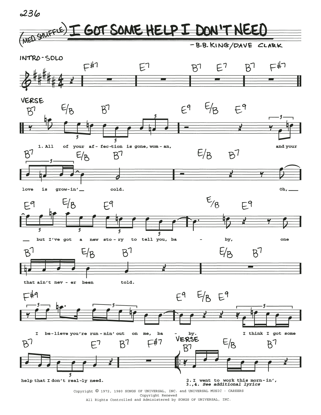 B.B. King I Got Some Help I Don't Need Sheet Music Notes & Chords for Real Book – Melody, Lyrics & Chords - Download or Print PDF B.B. King I Got Some Help I Don't Need Sheet Music Notes & Chords for Real Book – Melody, Lyrics & Chords - Download or Print PDF