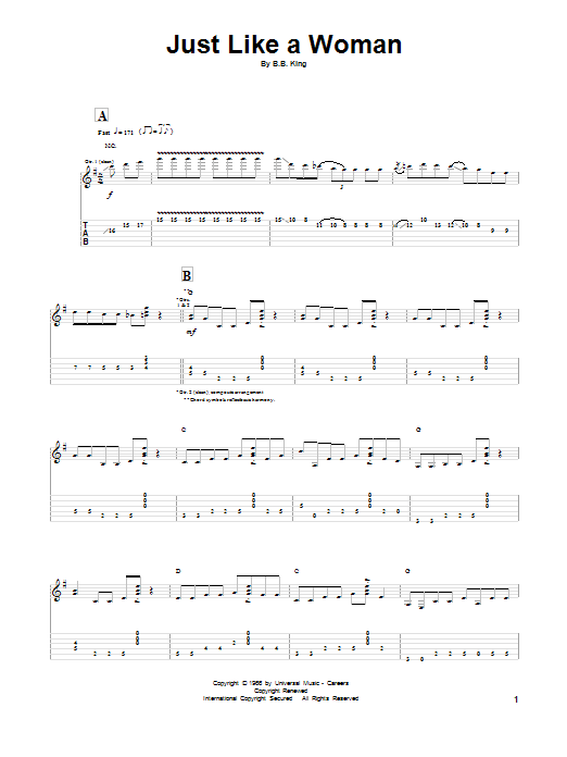 B.B. King Just Like A Woman Sheet Music Notes & Chords for Guitar Tab Play-Along - Download or Print PDF