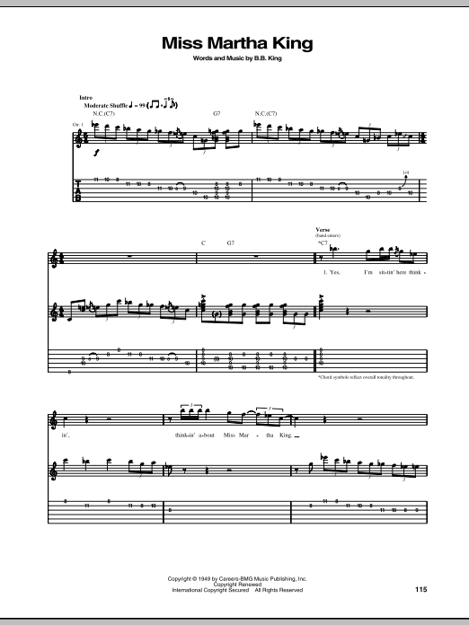 B.B. King Miss Martha King Sheet Music Notes & Chords for Guitar Tab - Download or Print PDF B.B. King Miss Martha King Sheet Music Notes & Chords for Guitar Tab - Download or Print PDF