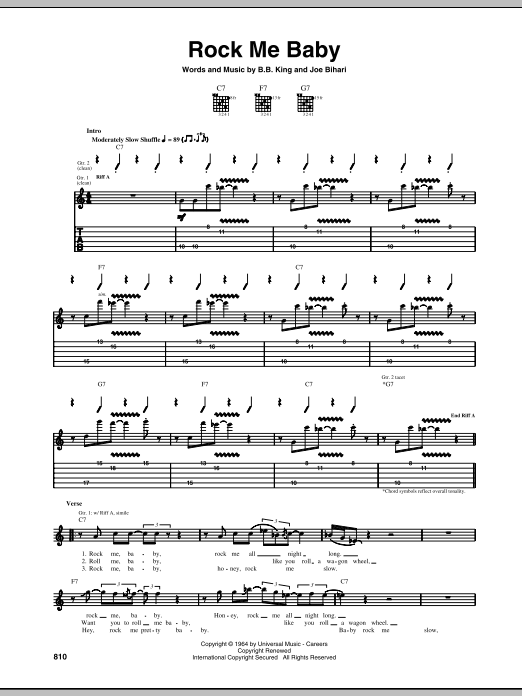 B.B. King Rock Me Baby Sheet Music Notes & Chords for Piano, Vocal & Guitar Chords (Right-Hand Melody) - Download or Print PDF