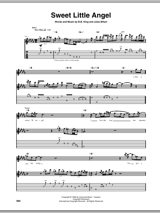 B.B. King Sweet Little Angel Sheet Music Notes & Chords for Guitar Tab - Download or Print PDF