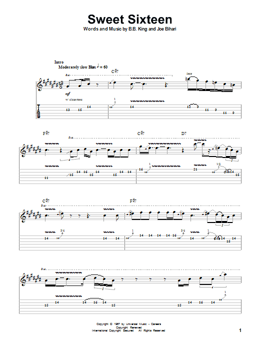 B.B. King Sweet Sixteen Sheet Music Notes & Chords for Guitar Tab - Download or Print PDF