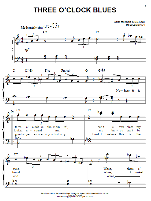 B.B. King Three O'Clock Blues Sheet Music Notes & Chords for Melody Line, Lyrics & Chords - Download or Print PDF