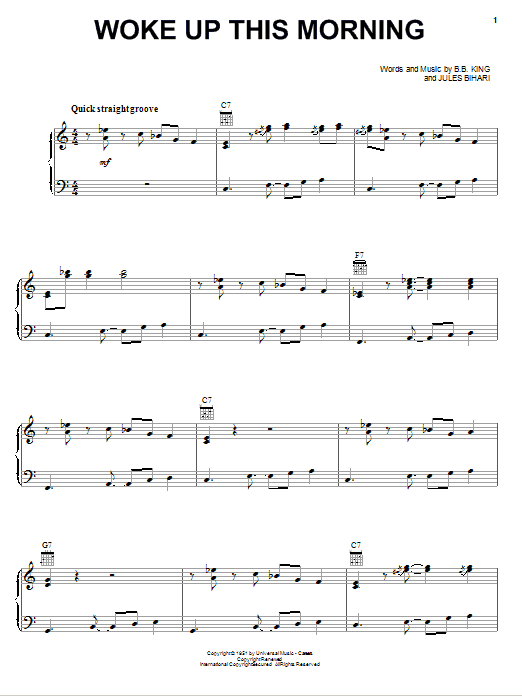 B.B. King Woke Up This Morning Sheet Music Notes & Chords for Piano - Download or Print PDF