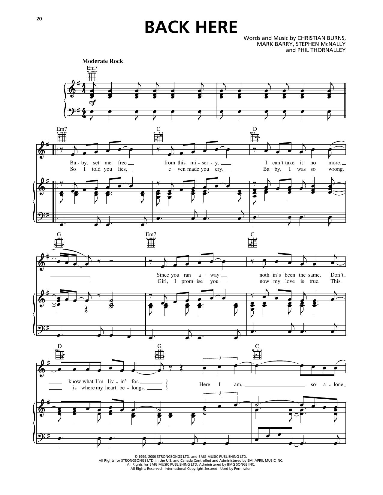 BBMak Back Here Sheet Music Notes & Chords for Piano, Vocal & Guitar Chords (Right-Hand Melody) - Download or Print PDF