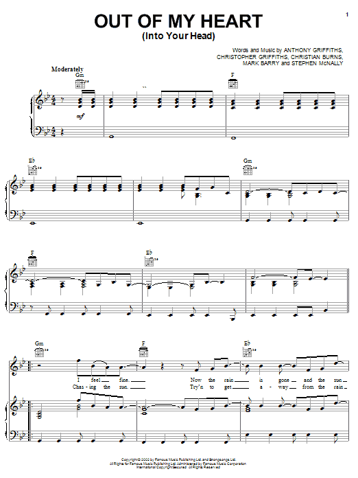 BBMak Out Of My Heart (Into Your Head) Sheet Music Notes & Chords for Piano, Vocal & Guitar (Right-Hand Melody) - Download or Print PDF BBMak Out Of My Heart (Into Your Head) Sheet Music Notes & Chords for Piano, Vocal & Guitar (Right-Hand Melody) - Download or Print PDF