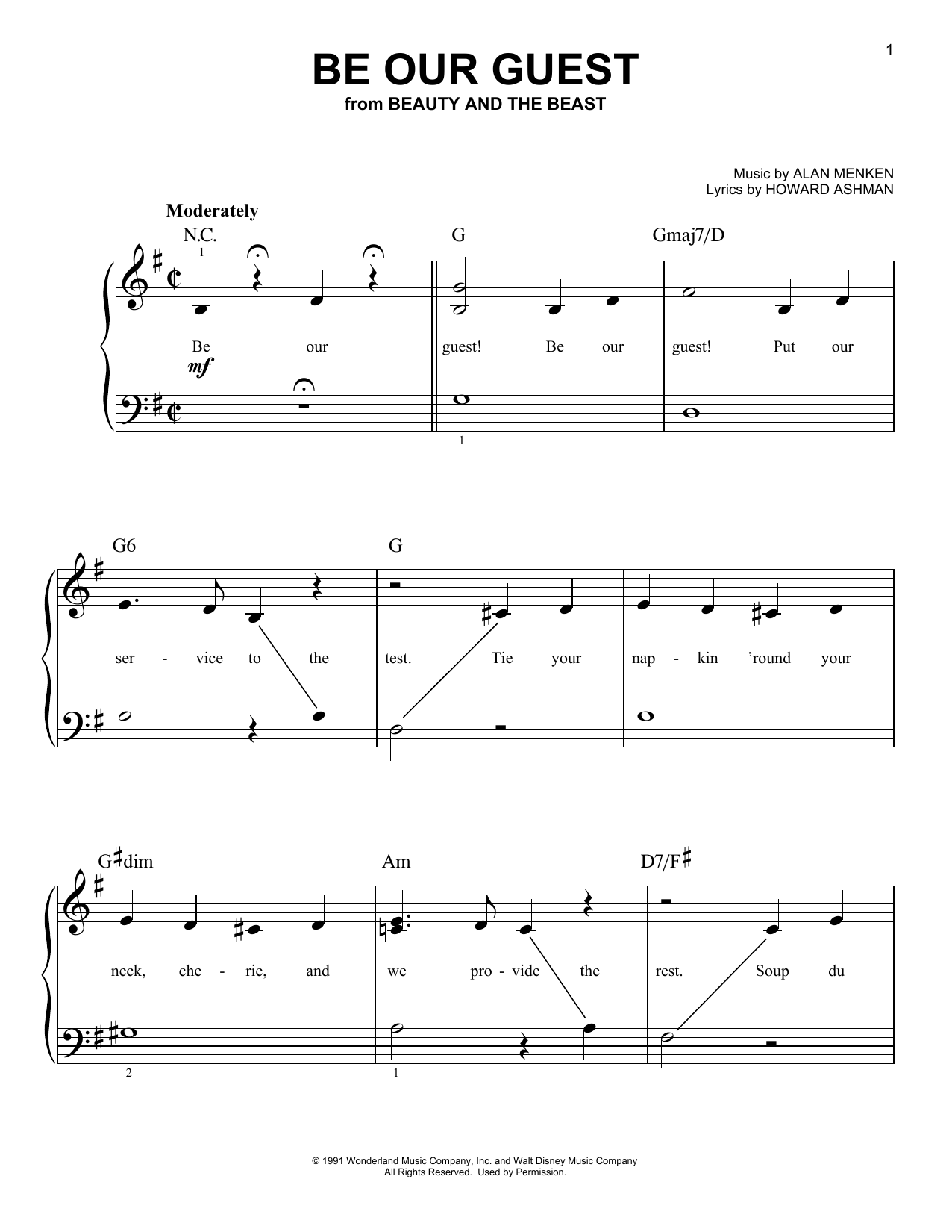 Alan Menken Be Our Guest From Beauty And The Beast Sheet Music Download Pdf Score