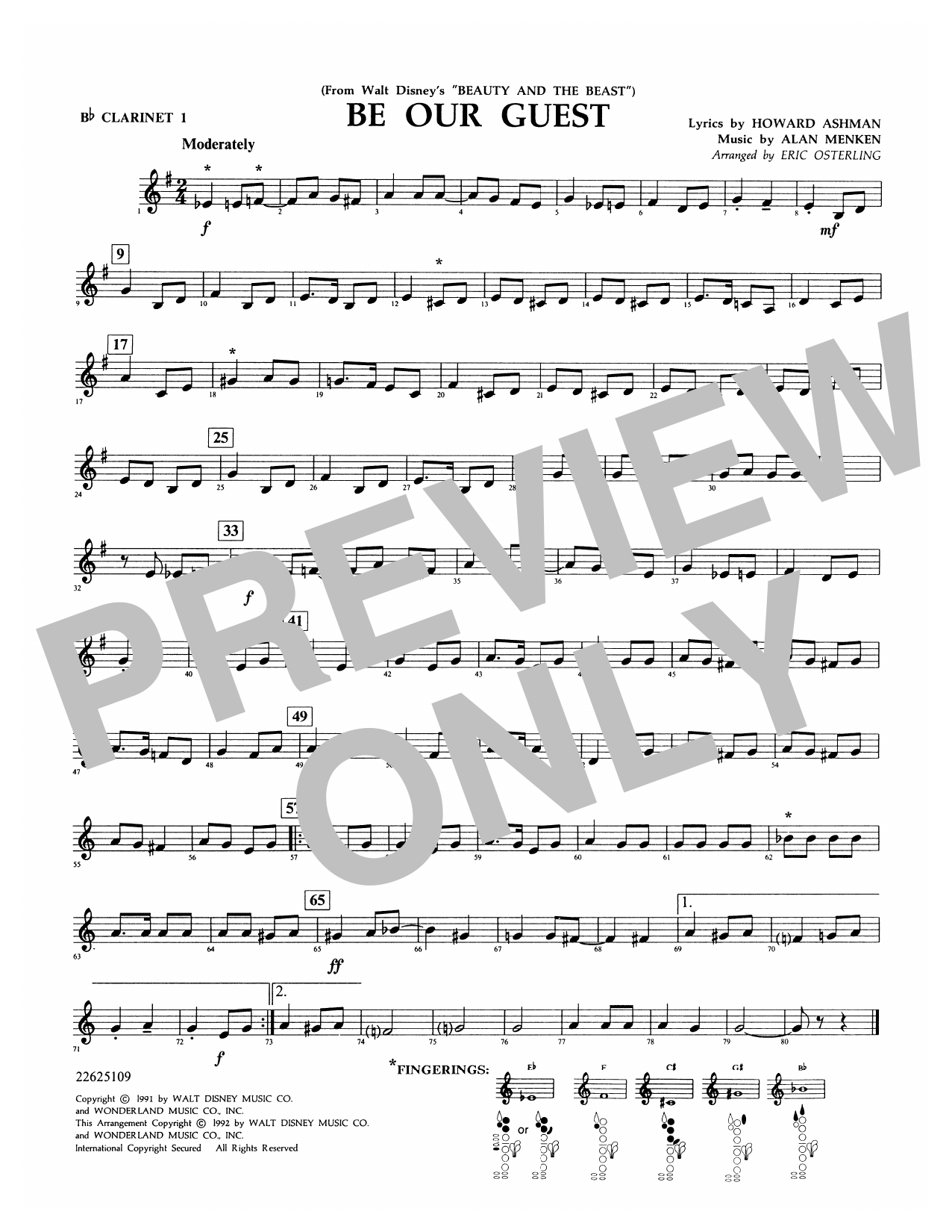 Alan Menken Be Our Guest From Beauty And The Beast Arr Eric Osterling Clarinet 1 Sheet Music Download Pdf Score