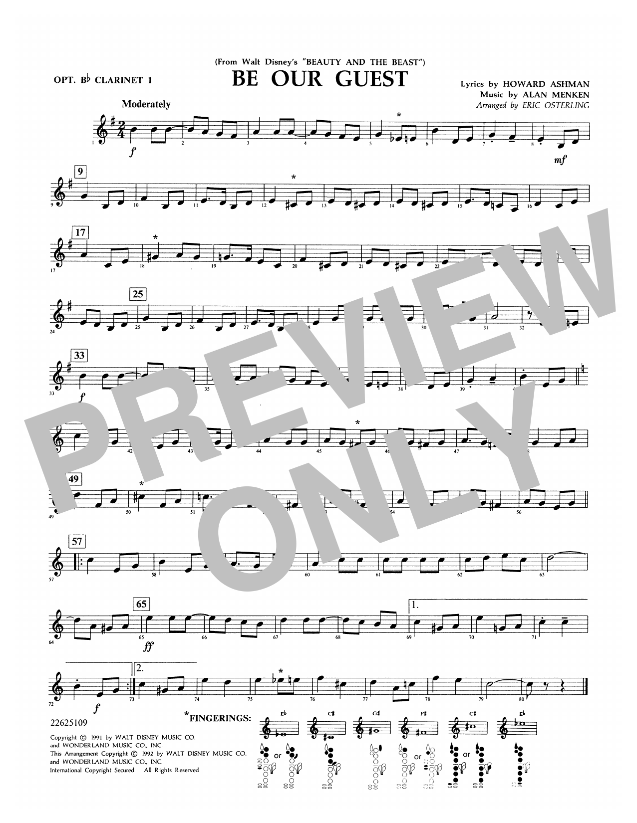 Alan Menken Be Our Guest From Beauty And The Beast Arr Eric Osterling Opt Clarinet 1 Sheet Music Download Pdf Score