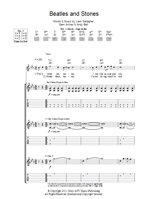 Beady Eye Beatles And Stones Sheet Music Notes & Chords for Guitar Tab - Download or Print PDF