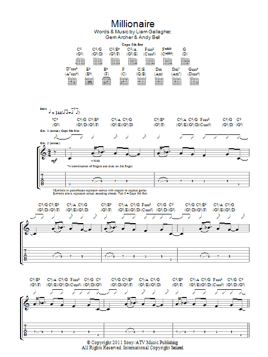 Beady Eye Millionaire Sheet Music Notes & Chords for Guitar Tab - Download or Print PDF Beady Eye Millionaire Sheet Music Notes & Chords for Guitar Tab - Download or Print PDF