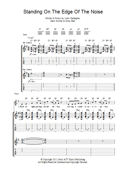 Beady Eye Standing On The Edge Of The Noise Sheet Music Notes & Chords for Guitar Tab - Download or Print PDF