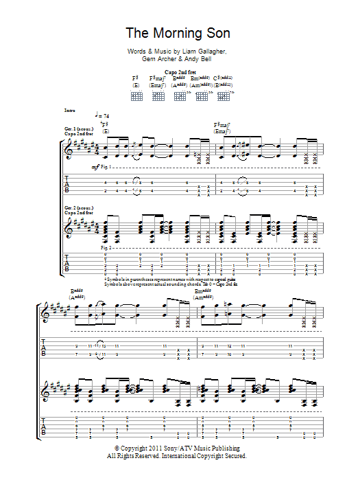 Beady Eye The Morning Son Sheet Music Notes & Chords for Guitar Tab - Download or Print PDF