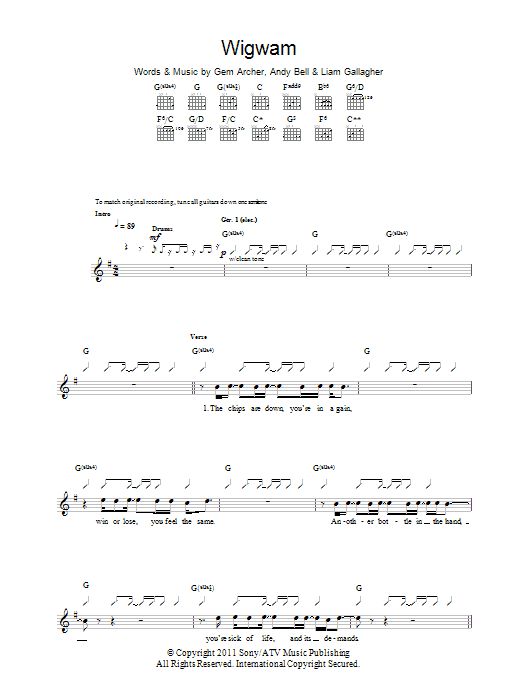 Beady Eye Wigwam Sheet Music Notes & Chords for Guitar Tab - Download or Print PDF