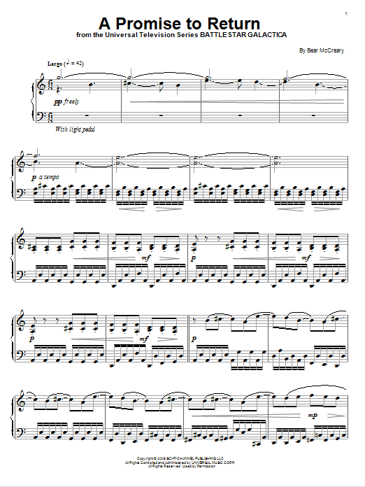 Bear McCreary A Promise To Return Sheet Music Notes & Chords for Piano - Download or Print PDF Bear McCreary A Promise To Return Sheet Music Notes & Chords for Piano - Download or Print PDF