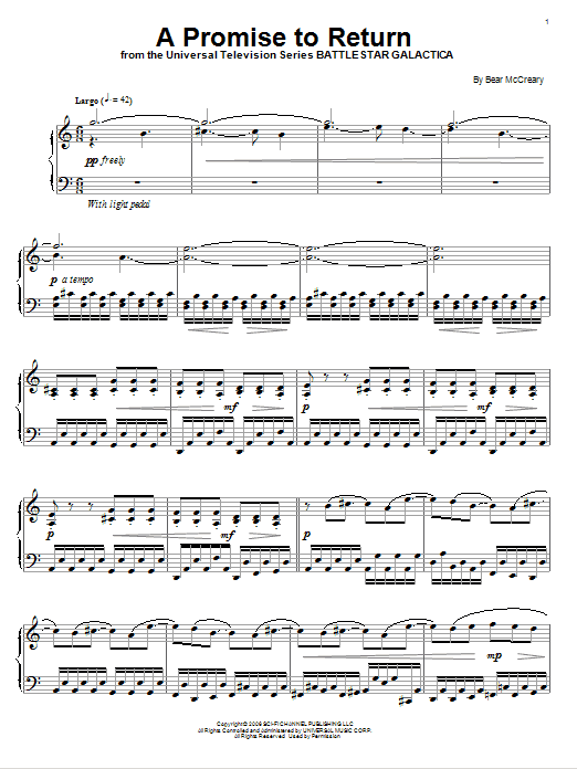 Bear McCreary A Promise To Return Sheet Music Notes & Chords for Piano - Download or Print PDF