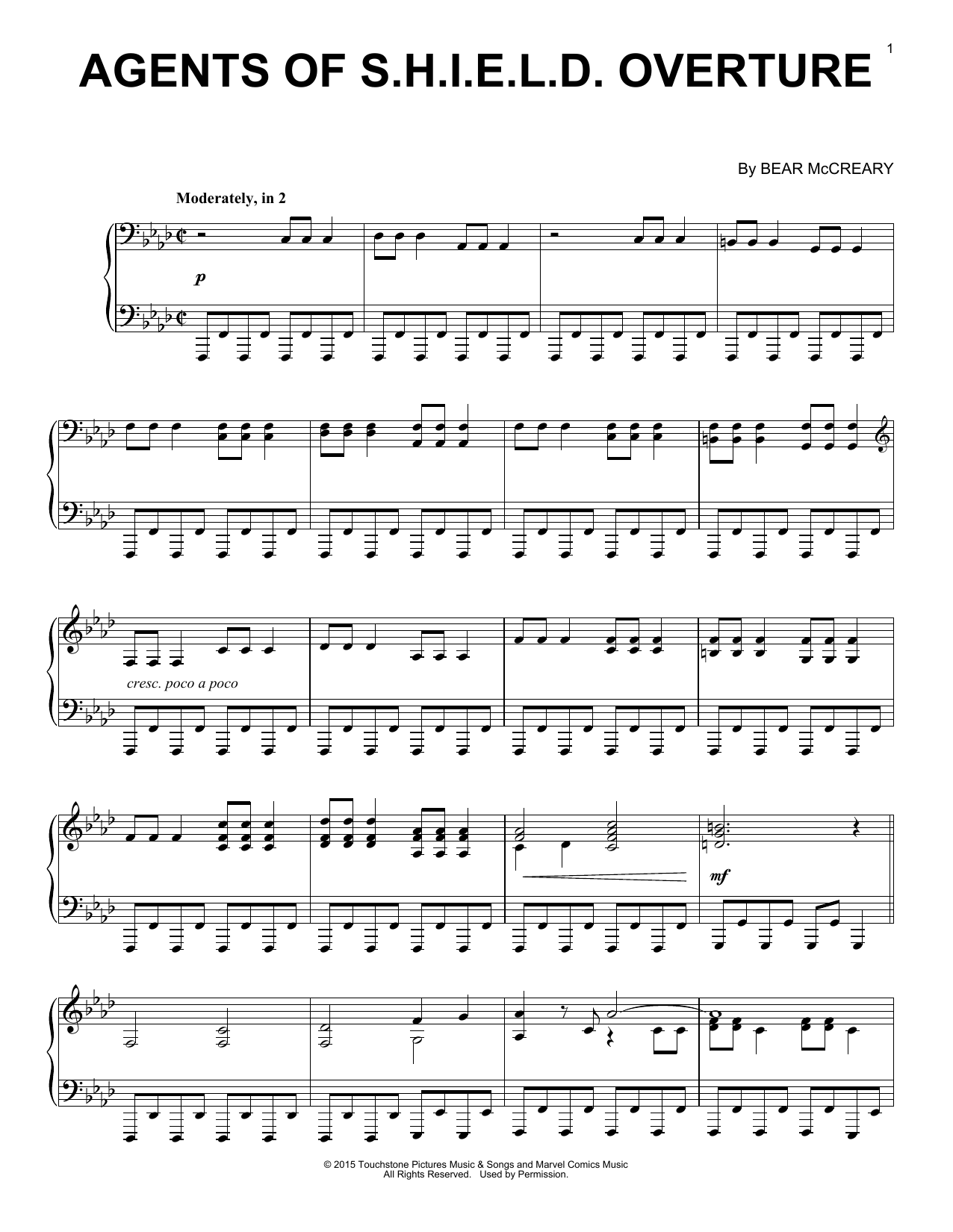 Bear McCreary Agents Of S.H.I.E.L.D. - Overture Sheet Music Notes & Chords for Piano Solo - Download or Print PDF