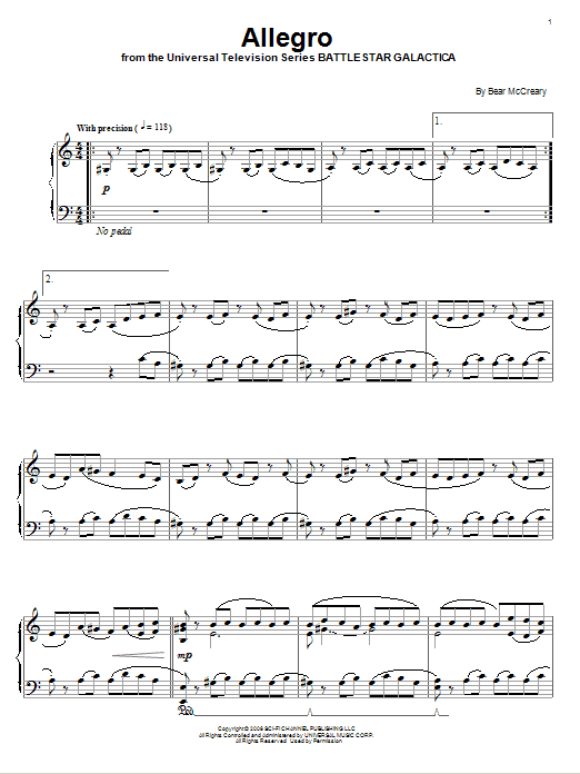 Bear McCreary Allegro Sheet Music Notes & Chords for Piano - Download or Print PDF