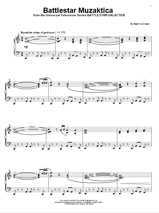 Bear McCreary Battlestar Muzaktica Sheet Music Notes & Chords for Piano - Download or Print PDF