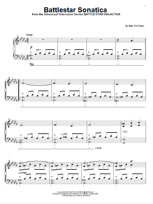 Bear McCreary Battlestar Sonatica Sheet Music Notes & Chords for Piano - Download or Print PDF
