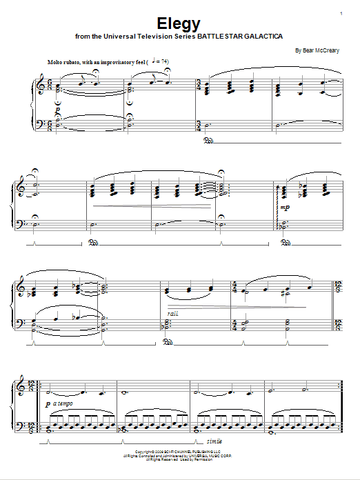 Bear McCreary Elegy Sheet Music Notes & Chords for Piano - Download or Print PDF