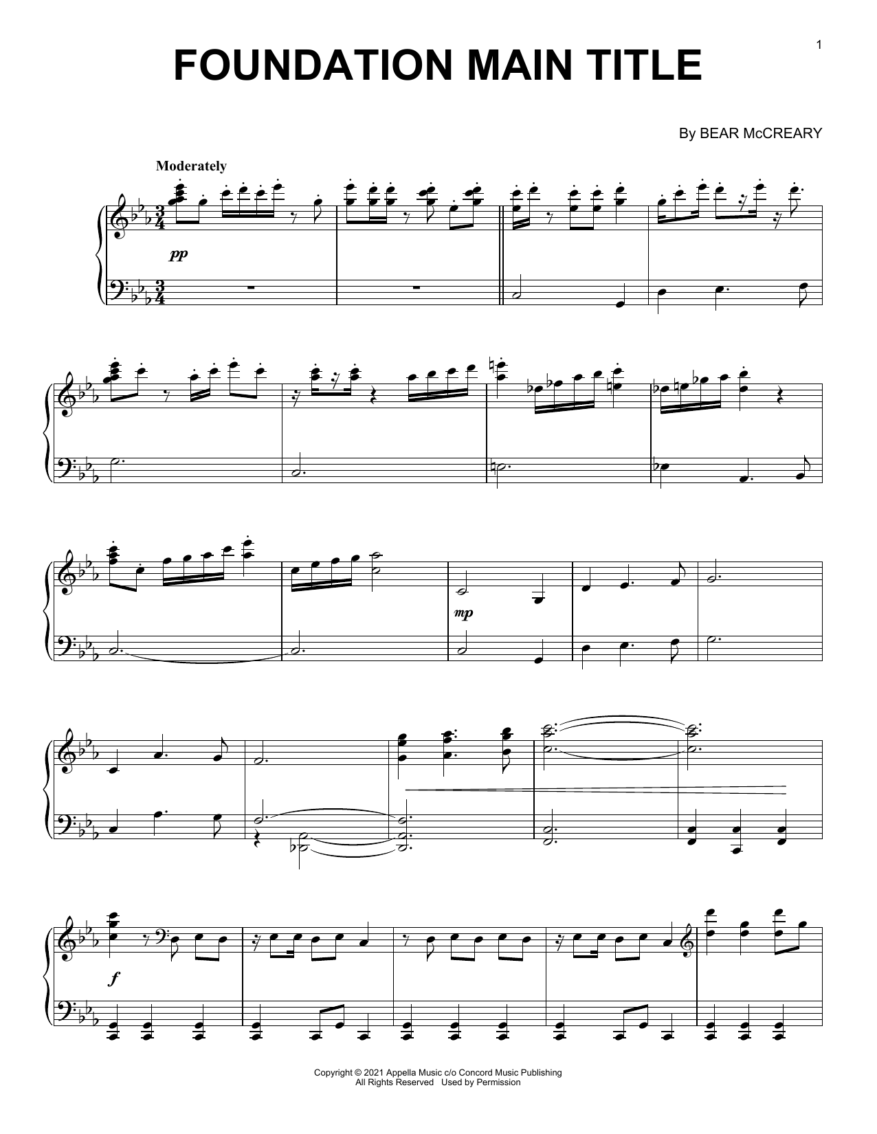 Bear McCreary Foundation (Main Title) Sheet Music Notes & Chords for Piano Solo - Download or Print PDF
