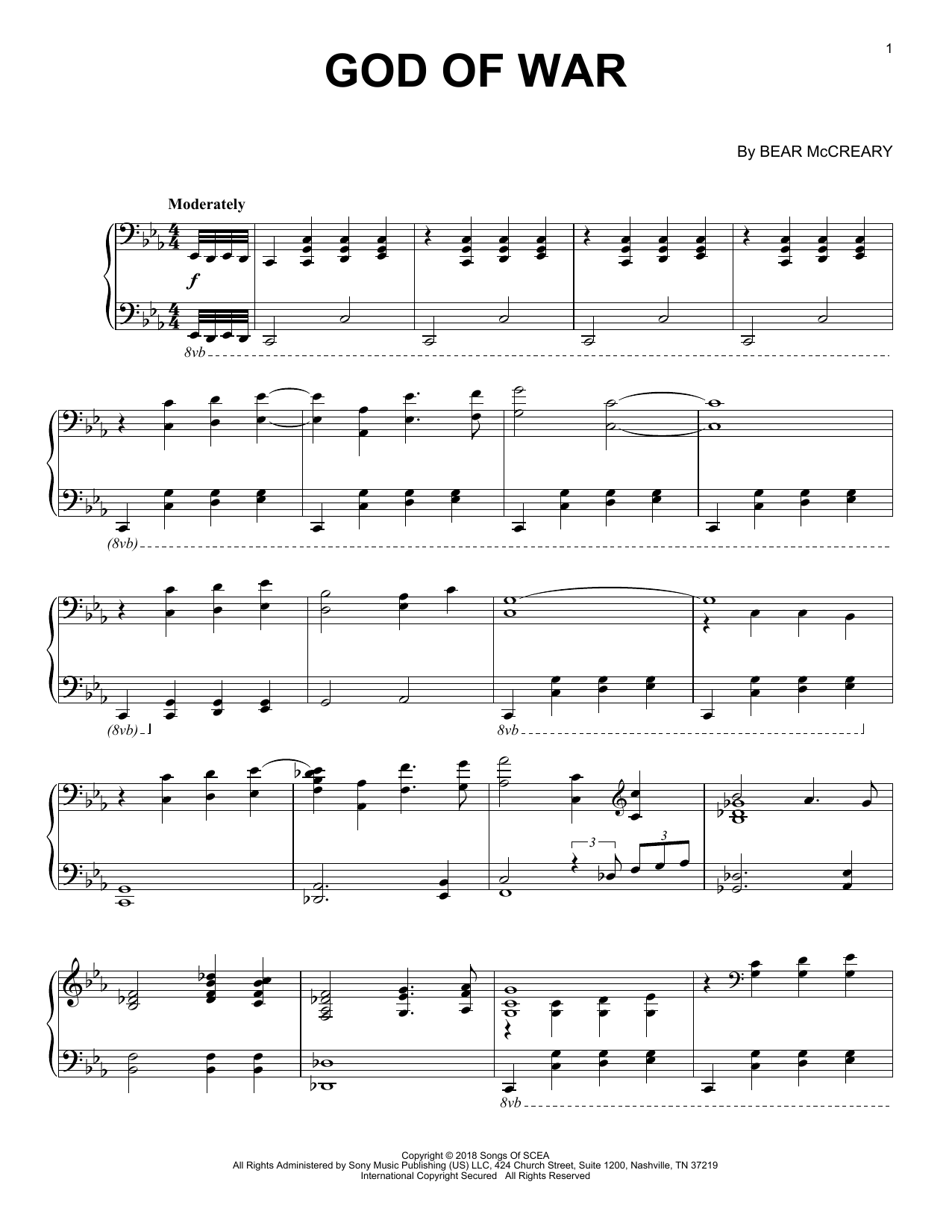 Bear McCreary God Of War Sheet Music Notes & Chords for Piano Solo - Download or Print PDF