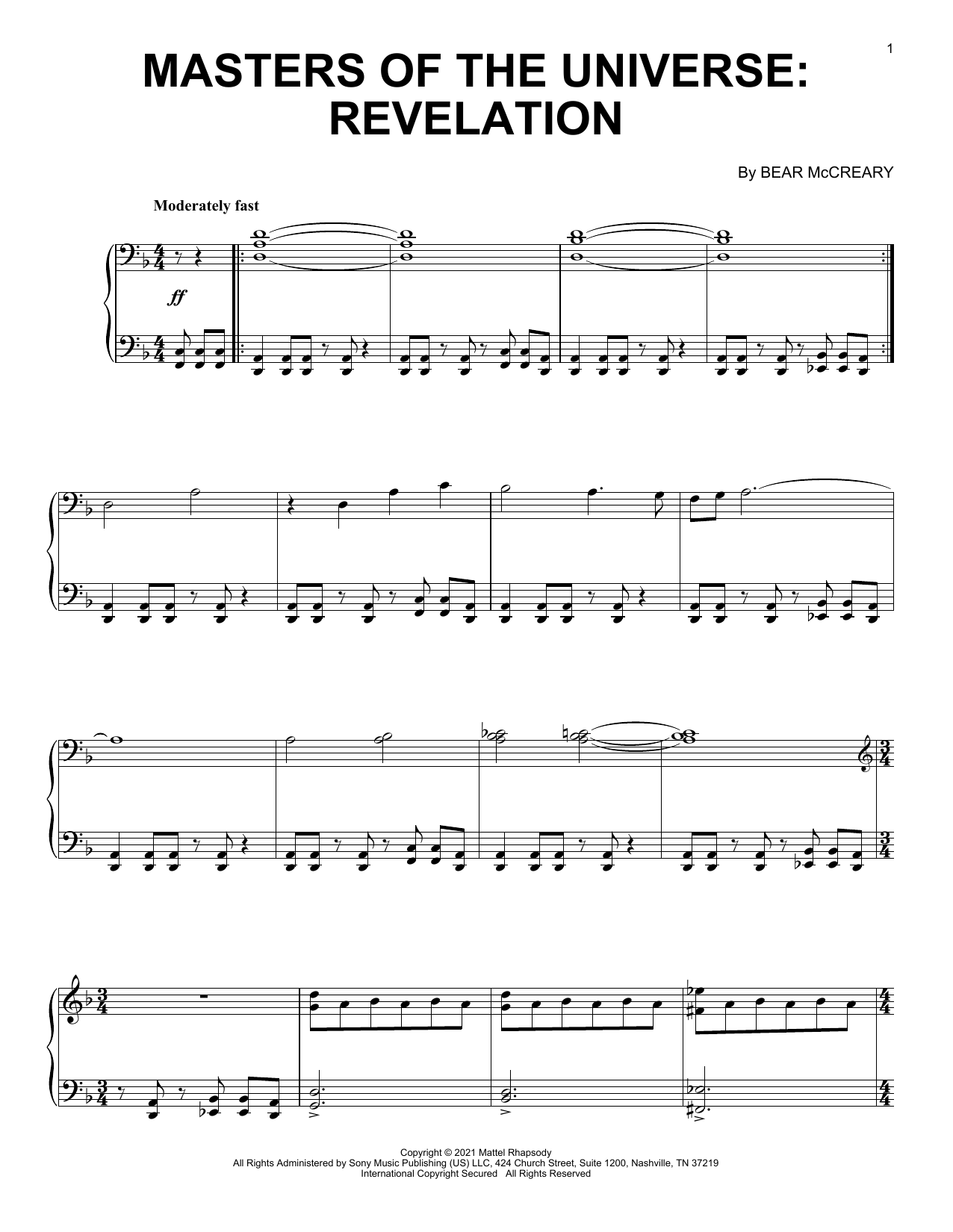 Bear McCreary Masters Of The Universe: Revelation Sheet Music Notes & Chords for Piano Solo - Download or Print PDF