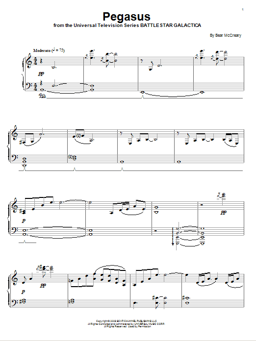 Bear McCreary Pegasus Sheet Music Notes & Chords for Piano - Download or Print PDF