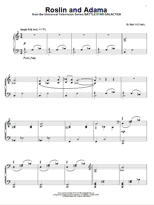 Bear McCreary Roslin And Adama Sheet Music Notes & Chords for Piano - Download or Print PDF