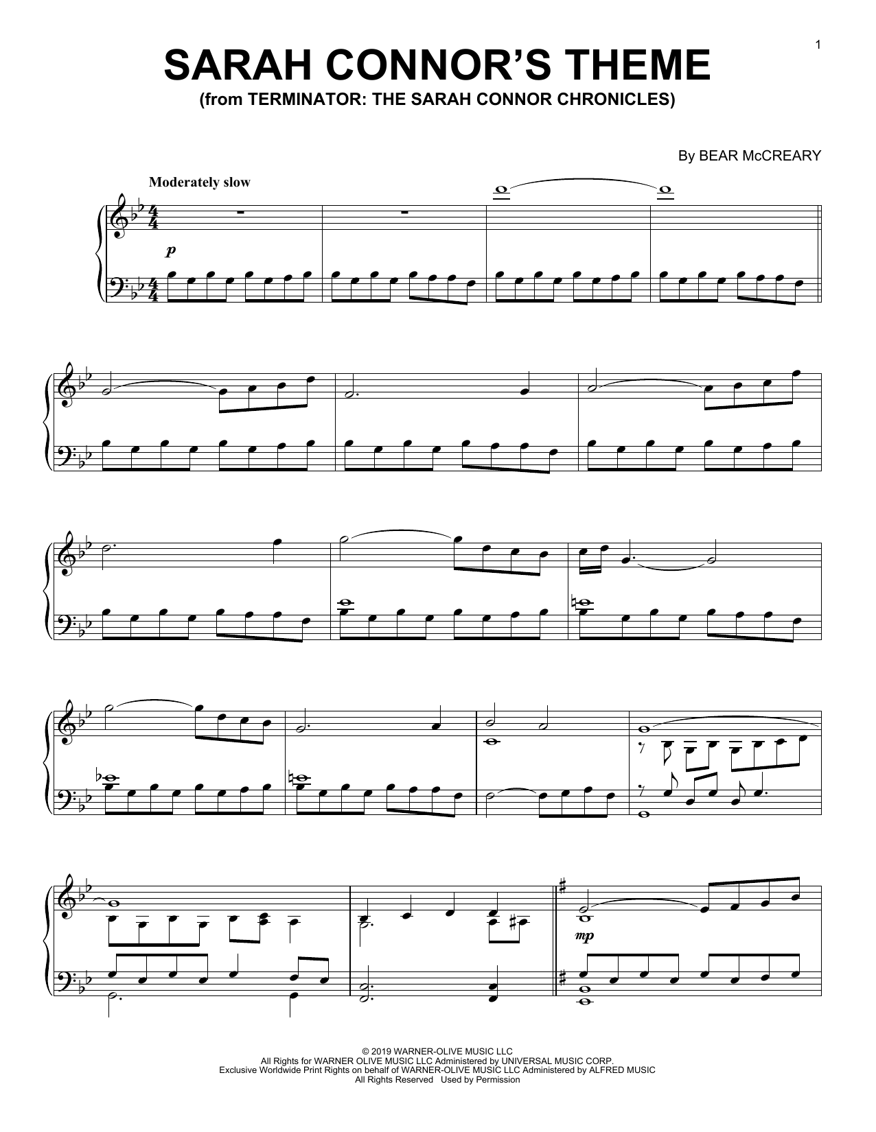 Bear McCreary Sarah Connor's Theme Sheet Music Notes & Chords for Piano Solo - Download or Print PDF