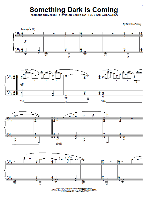 Bear McCreary Something Dark Is Coming Sheet Music Notes & Chords for Piano - Download or Print PDF