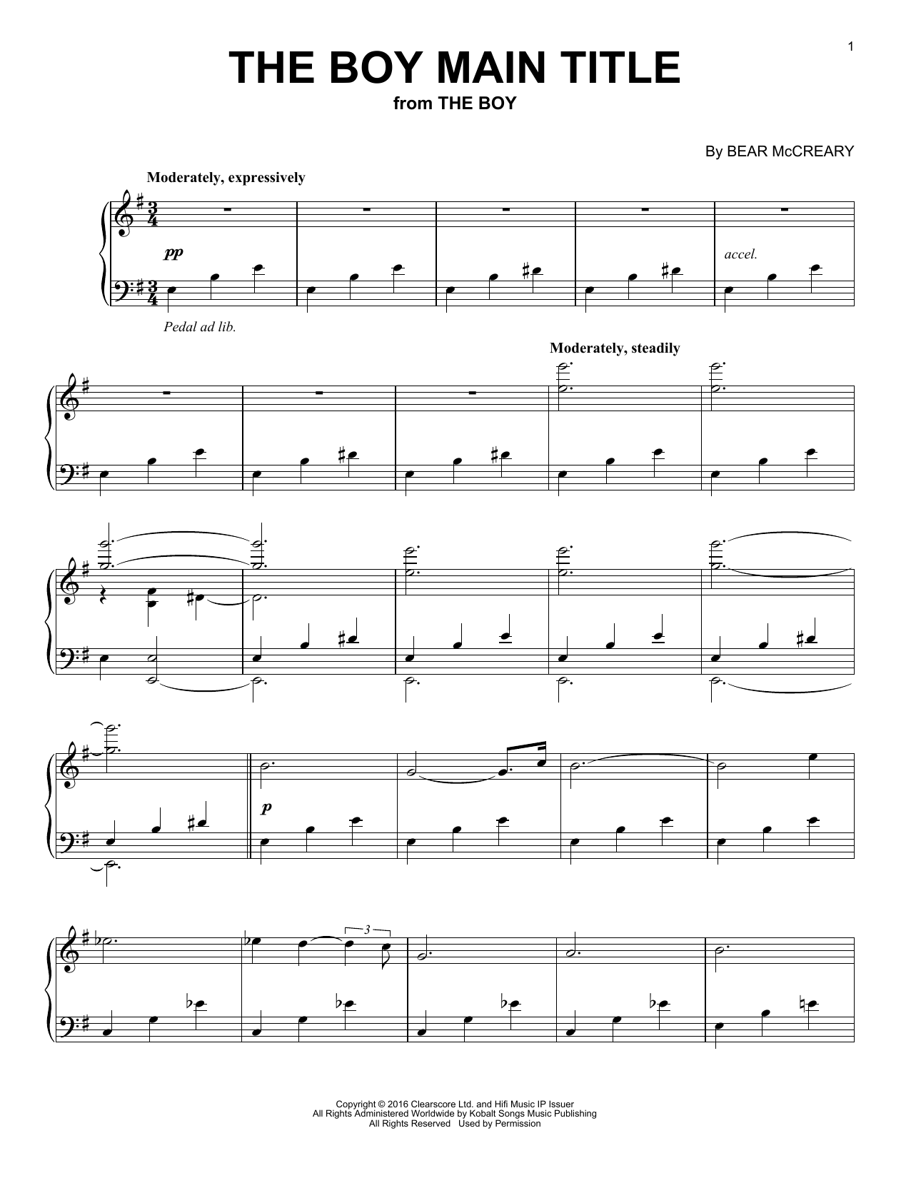 Bear McCreary The Boy (Main Title) Sheet Music Notes & Chords for Piano Solo - Download or Print PDF