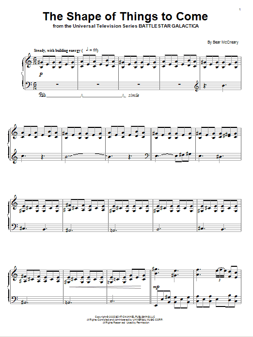 Bear McCreary The Shape Of Things To Come Sheet Music Notes & Chords for Piano - Download or Print PDF
