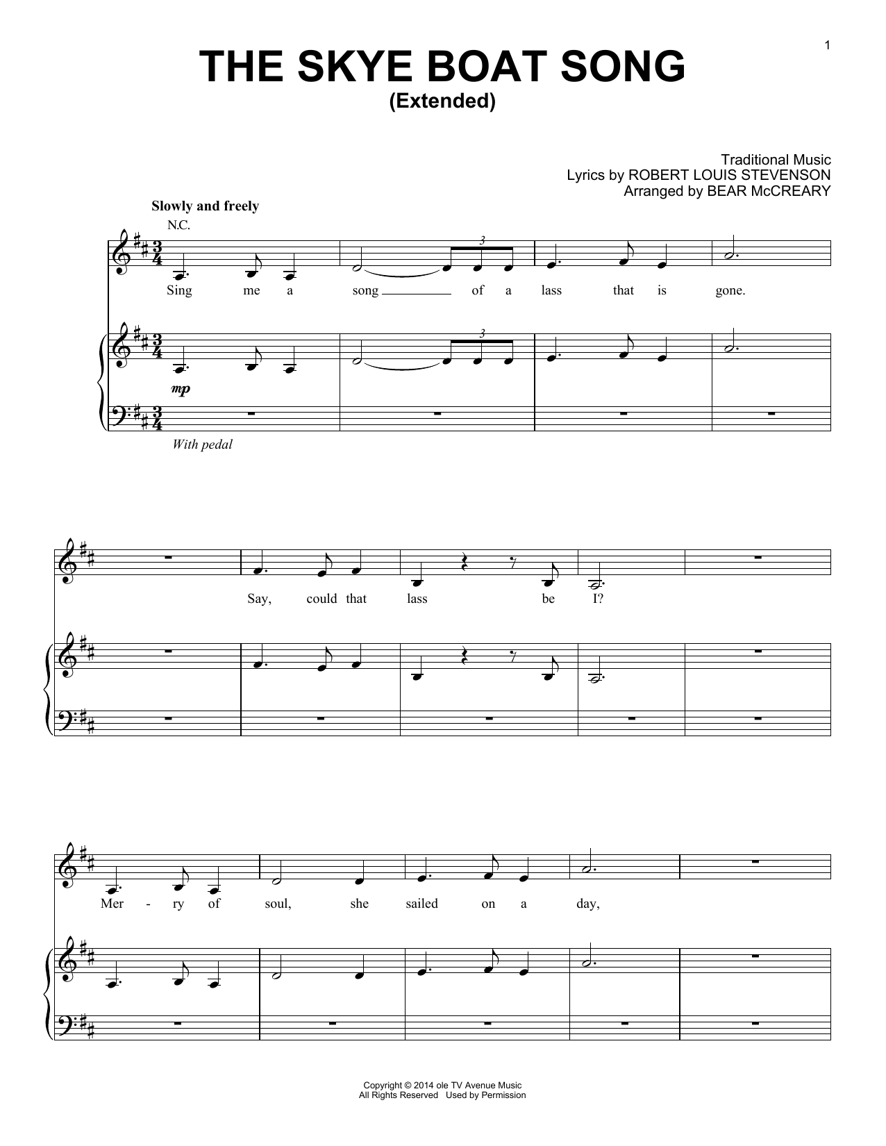 Bear McCreary The Skye Boat Song (Extended) (from Outlander) Sheet Music Notes & Chords for Piano Solo - Download or Print PDF