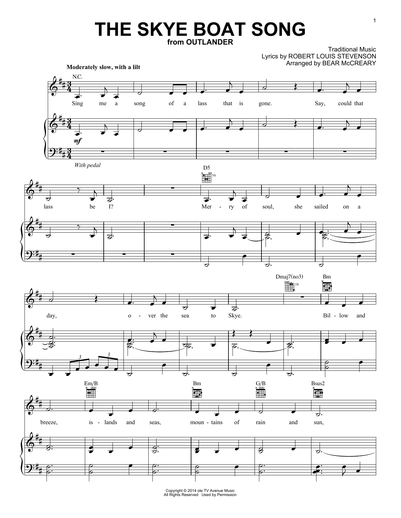 Bear McCreary The Skye Boat Song (from Outlander) Sheet Music Notes & Chords for Piano Solo - Download or Print PDF