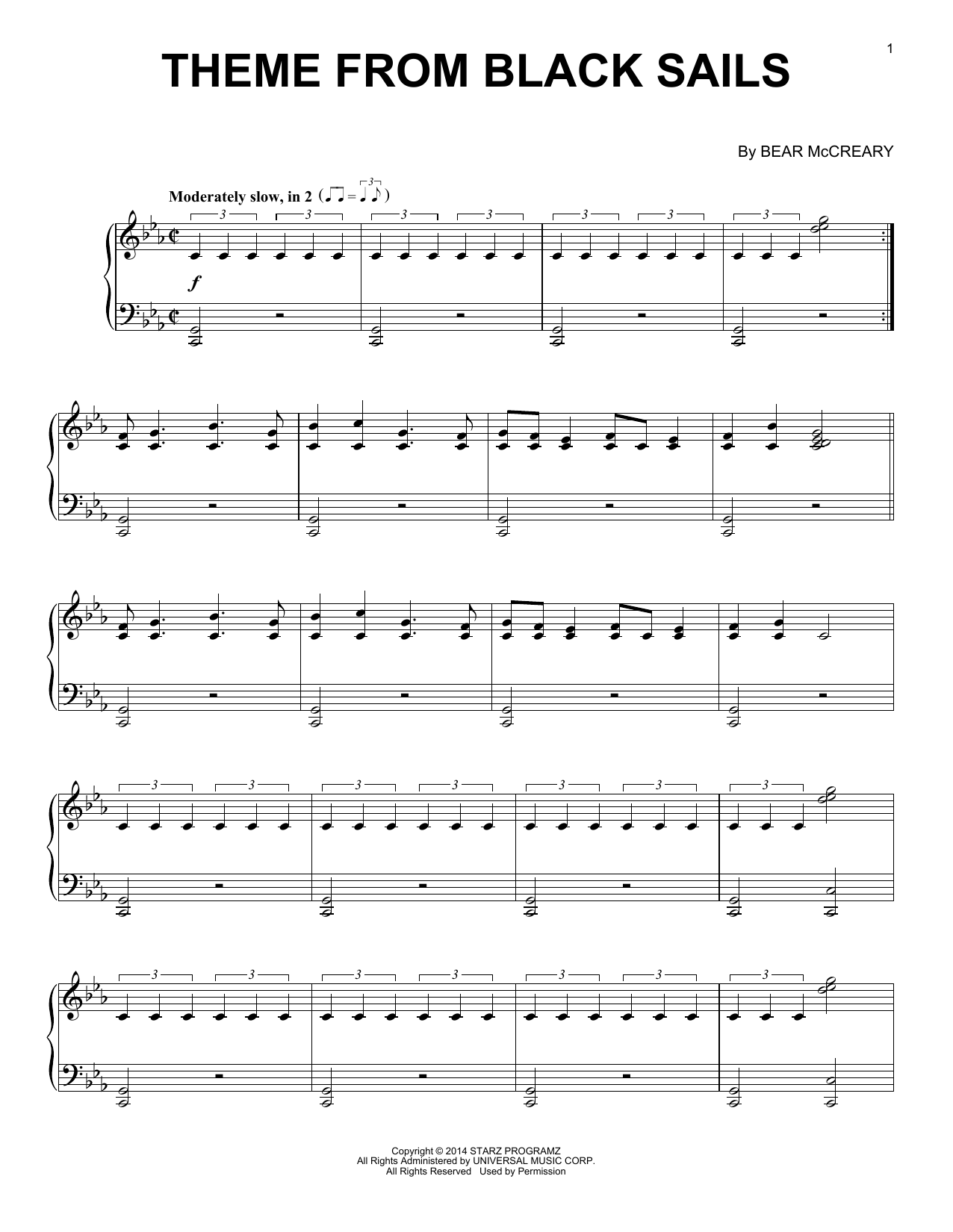 Bear McCreary Theme From Black Sails Sheet Music Notes & Chords for Piano Solo - Download or Print PDF