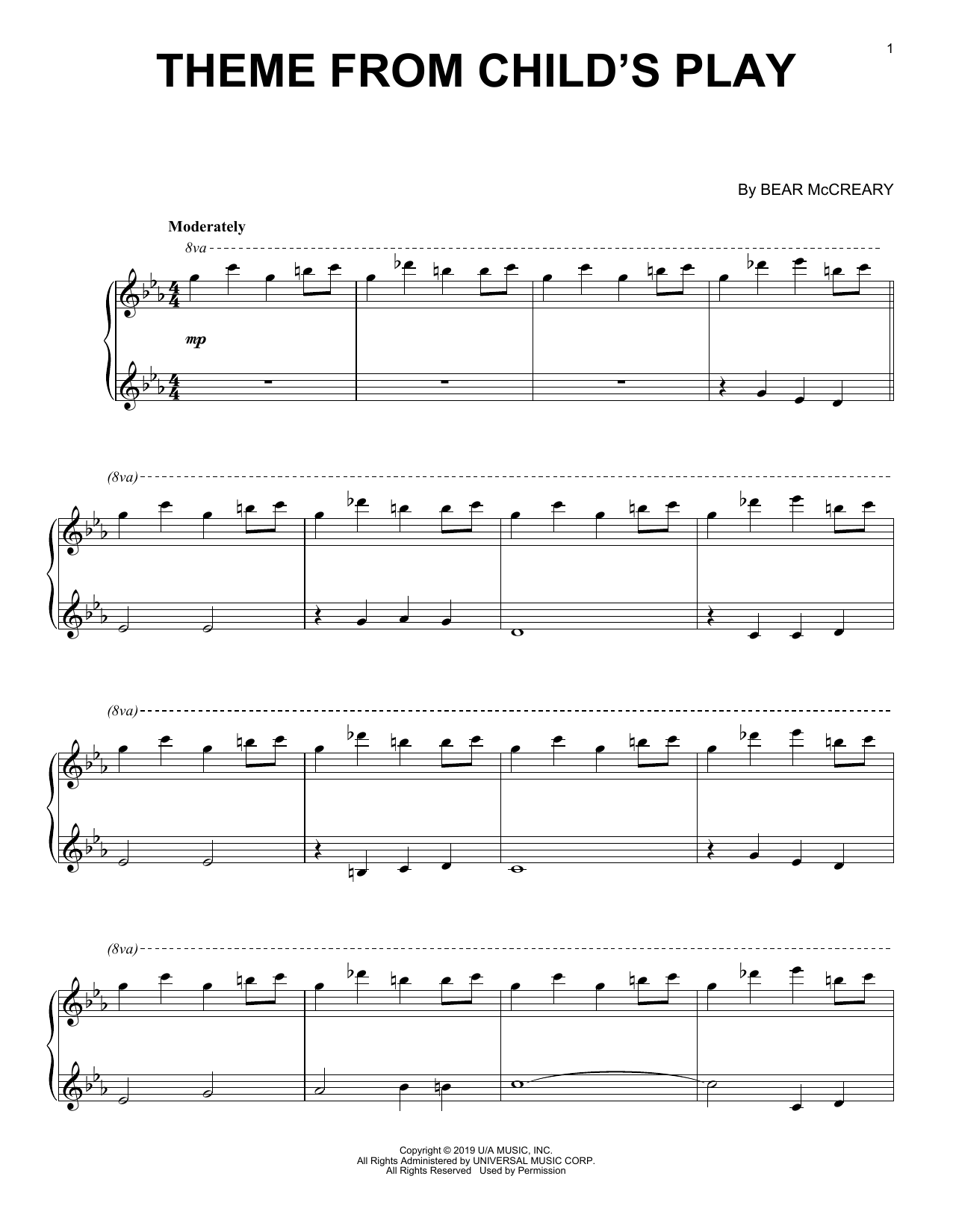 Bear McCreary Theme From Child's Play Sheet Music Notes & Chords for Piano Solo - Download or Print PDF