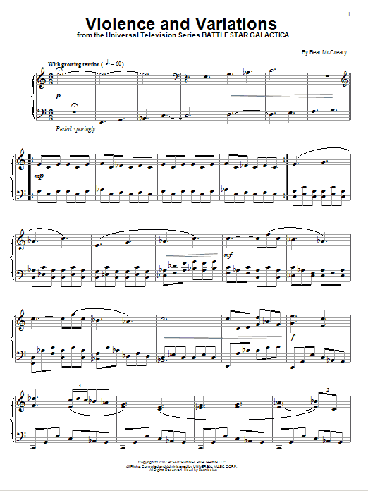 Bear McCreary Violence And Variations Sheet Music Notes & Chords for Piano - Download or Print PDF